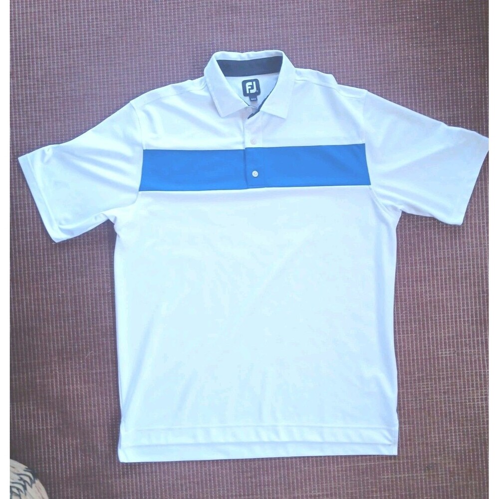 FJ FootJoy XL Men’s Golf Polo White Blue Stripe Big & Tall